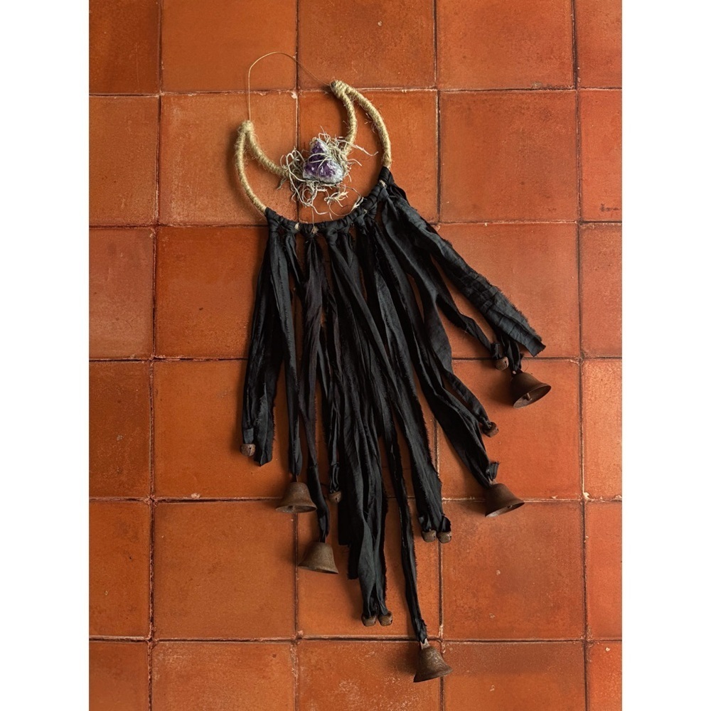 Coven's Cupboard Amethyst Protection Half Moon Beltane Witch's Bells Home Decor